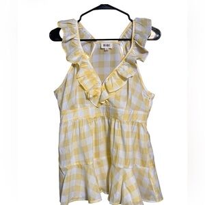 Bibi Yellow Gingham Ruffle Tank Top Peplum Sleeveless Blouse Size L